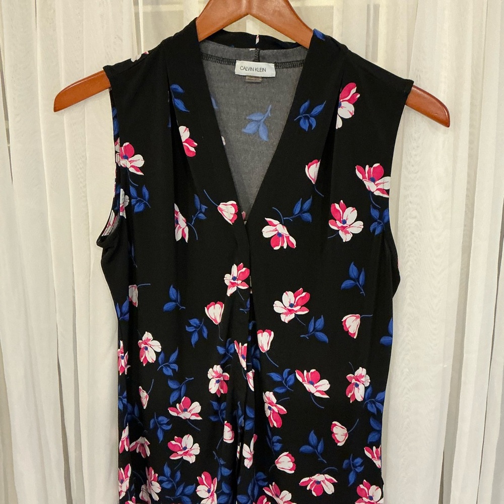 Calvin Klein Black Top with Pink and Blue Floral Design